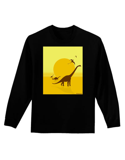 Brontosaurus and Pterodactyl Silhouettes with Sun Adult Long Sleeve Dark T-Shirt by TooLoud-TooLoud-Black-Small-Davson Sales