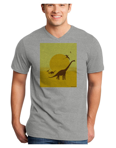 Brontosaurus and Pterodactyl Silhouettes with Sun Adult V-Neck T-shirt by TooLoud-Mens V-Neck T-Shirt-TooLoud-HeatherGray-Small-Davson Sales