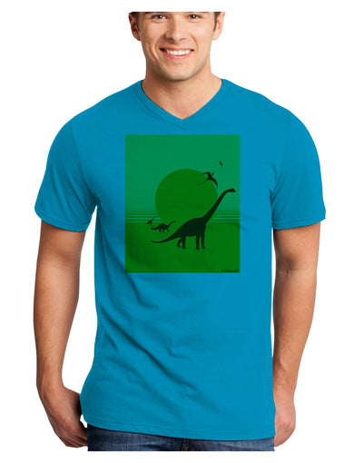 Brontosaurus and Pterodactyl Silhouettes with Sun Adult V-Neck T-shirt by TooLoud-Mens V-Neck T-Shirt-TooLoud-Turquoise-Small-Davson Sales