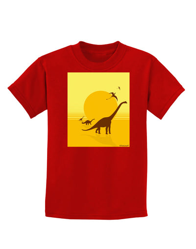 Brontosaurus and Pterodactyl Silhouettes with Sun Childrens Dark T-Shirt by TooLoud-Childrens T-Shirt-TooLoud-Red-X-Small-Davson Sales