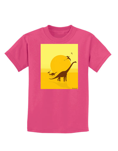 Brontosaurus and Pterodactyl Silhouettes with Sun Childrens Dark T-Shirt by TooLoud-Childrens T-Shirt-TooLoud-Sangria-X-Small-Davson Sales