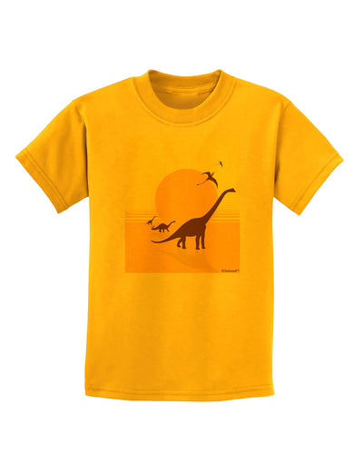 Brontosaurus and Pterodactyl Silhouettes with Sun Childrens T-Shirt by TooLoud-Childrens T-Shirt-TooLoud-Gold-X-Small-Davson Sales