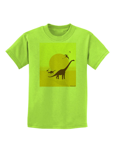 Brontosaurus and Pterodactyl Silhouettes with Sun Childrens T-Shirt by TooLoud-Childrens T-Shirt-TooLoud-Lime-Green-X-Small-Davson Sales