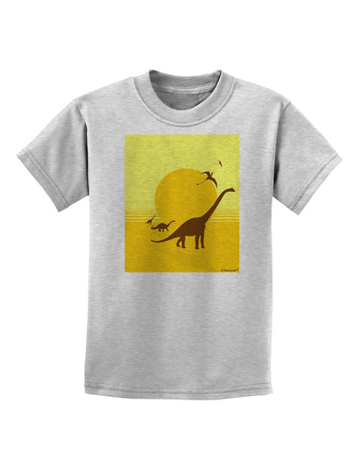 Brontosaurus and Pterodactyl Silhouettes with Sun Childrens T-Shirt by TooLoud-Childrens T-Shirt-TooLoud-AshGray-X-Small-Davson Sales