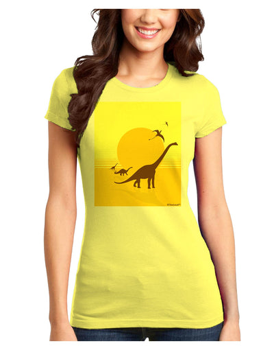 Brontosaurus and Pterodactyl Silhouettes with Sun Juniors T-Shirt by TooLoud-Womens Juniors T-Shirt-TooLoud-Yellow-Juniors Fitted X-Small-Davson Sales