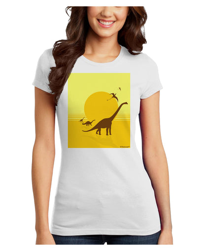 Brontosaurus and Pterodactyl Silhouettes with Sun Juniors T-Shirt by TooLoud-Womens Juniors T-Shirt-TooLoud-White-Juniors Fitted X-Small-Davson Sales