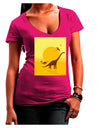 Brontosaurus and Pterodactyl Silhouettes with Sun Juniors V-Neck Dark T-Shirt by TooLoud-Womens V-Neck T-Shirts-TooLoud-Hot-Pink-Juniors Fitted Small-Davson Sales