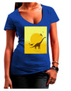 Brontosaurus and Pterodactyl Silhouettes with Sun Juniors V-Neck Dark T-Shirt by TooLoud-Womens V-Neck T-Shirts-TooLoud-Royal-Blue-Juniors Fitted Small-Davson Sales