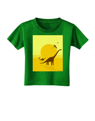 Brontosaurus and Pterodactyl Silhouettes with Sun Toddler T-Shirt Dark by TooLoud-Toddler T-Shirt-TooLoud-Clover-Green-2T-Davson Sales