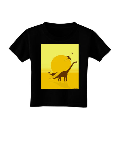 Brontosaurus and Pterodactyl Silhouettes with Sun Toddler T-Shirt Dark by TooLoud-Toddler T-Shirt-TooLoud-Black-2T-Davson Sales