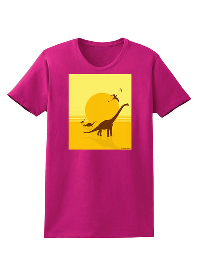 Brontosaurus and Pterodactyl Silhouettes with Sun Womens Dark T-Shirt by TooLoud-Womens T-Shirt-TooLoud-Hot-Pink-Small-Davson Sales