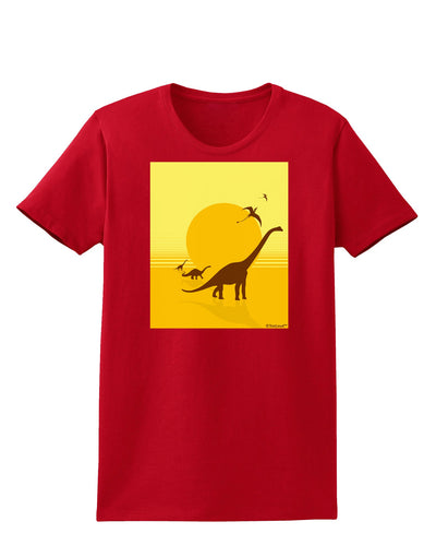 Brontosaurus and Pterodactyl Silhouettes with Sun Womens Dark T-Shirt by TooLoud-Womens T-Shirt-TooLoud-Red-X-Small-Davson Sales