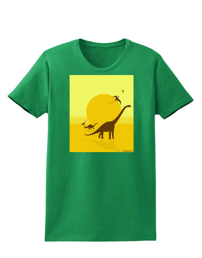 Brontosaurus and Pterodactyl Silhouettes with Sun Womens Dark T-Shirt by TooLoud-Womens T-Shirt-TooLoud-Kelly-Green-X-Small-Davson Sales