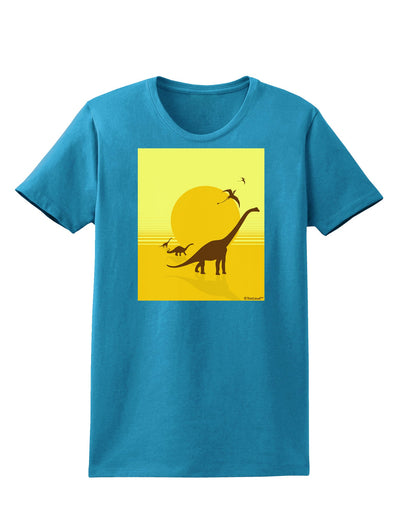 Brontosaurus and Pterodactyl Silhouettes with Sun Womens Dark T-Shirt by TooLoud-Womens T-Shirt-TooLoud-Turquoise-X-Small-Davson Sales