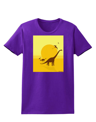 Brontosaurus and Pterodactyl Silhouettes with Sun Womens Dark T-Shirt by TooLoud-Womens T-Shirt-TooLoud-Purple-X-Small-Davson Sales