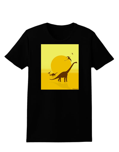 Brontosaurus and Pterodactyl Silhouettes with Sun Womens Dark T-Shirt by TooLoud-Womens T-Shirt-TooLoud-Black-X-Small-Davson Sales