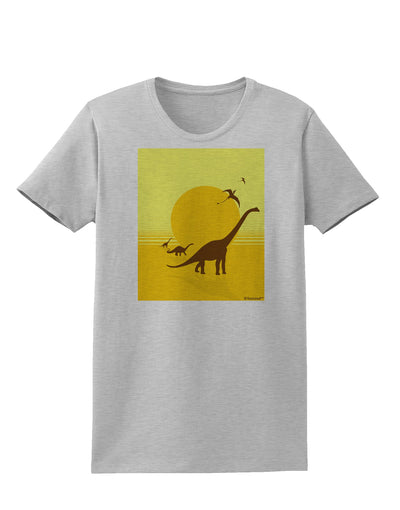 Brontosaurus and Pterodactyl Silhouettes with Sun Womens T-Shirt by TooLoud-Womens T-Shirt-TooLoud-AshGray-X-Small-Davson Sales