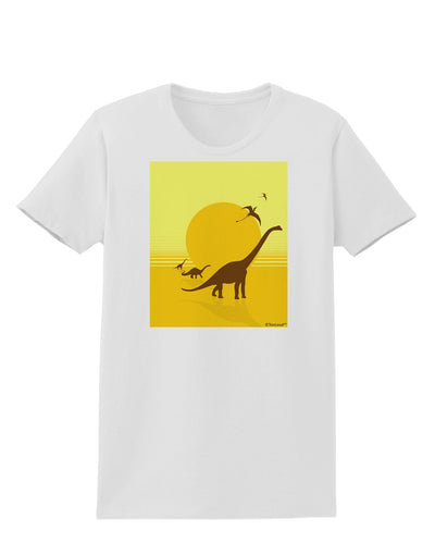 Brontosaurus and Pterodactyl Silhouettes with Sun Womens T-Shirt by TooLoud-Womens T-Shirt-TooLoud-White-X-Small-Davson Sales