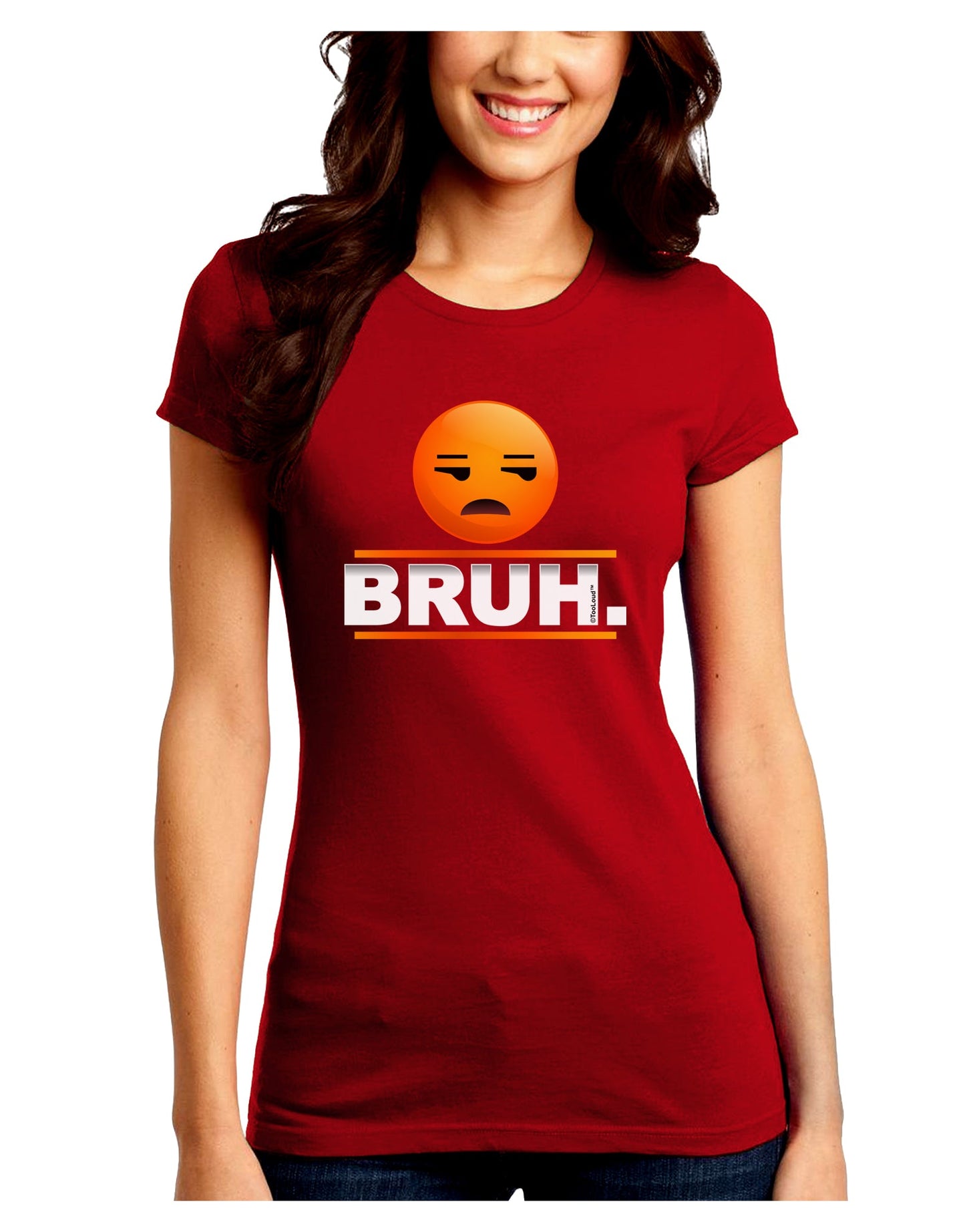 Bruh Emoji Juniors Petite Crew Dark T-Shirt-T-Shirts Juniors Tops-TooLoud-Red-Juniors Fitted Small-Davson Sales