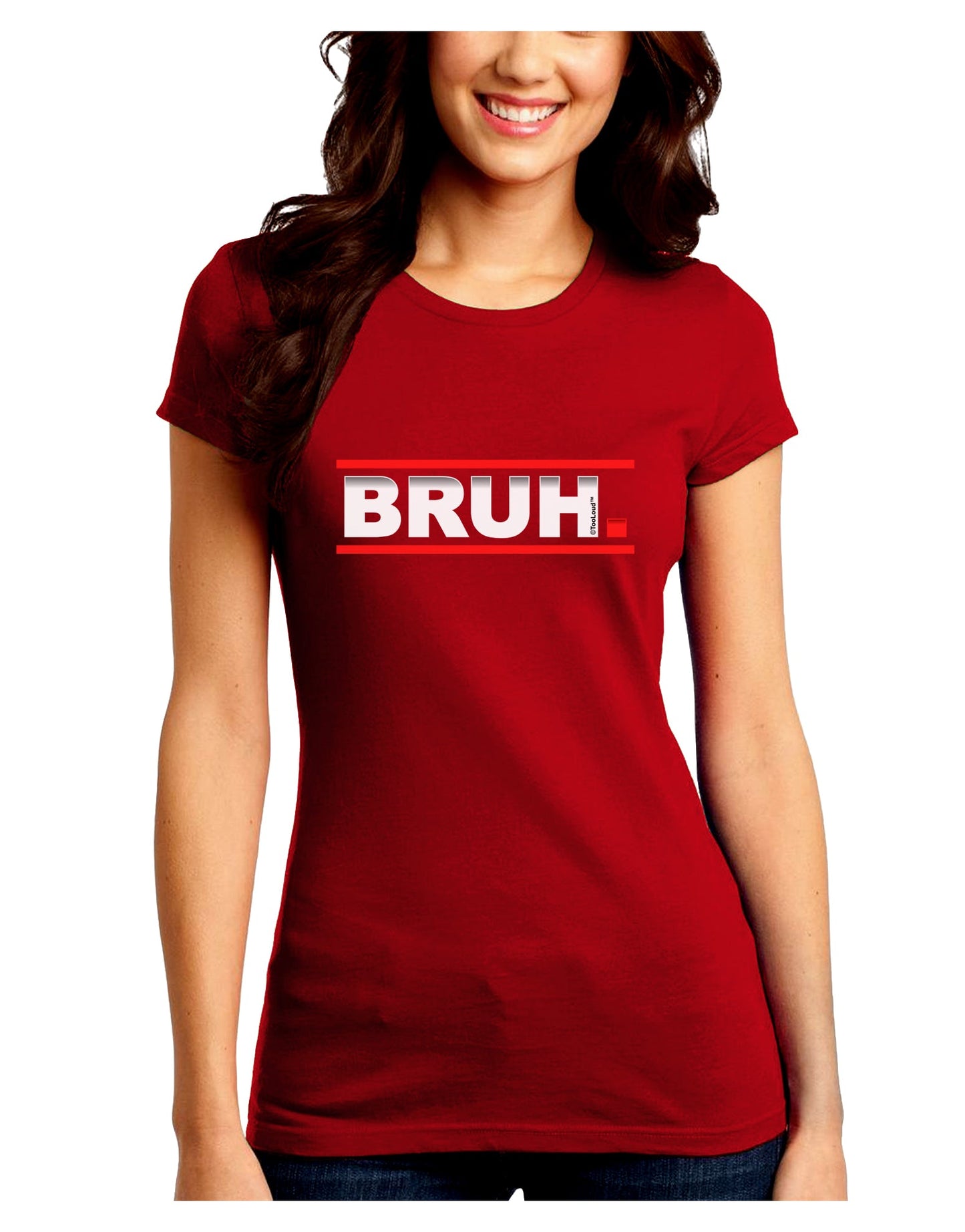 Bruh Text Only Juniors Petite Crew Dark T-Shirt-T-Shirts Juniors Tops-TooLoud-Red-Juniors Fitted Small-Davson Sales