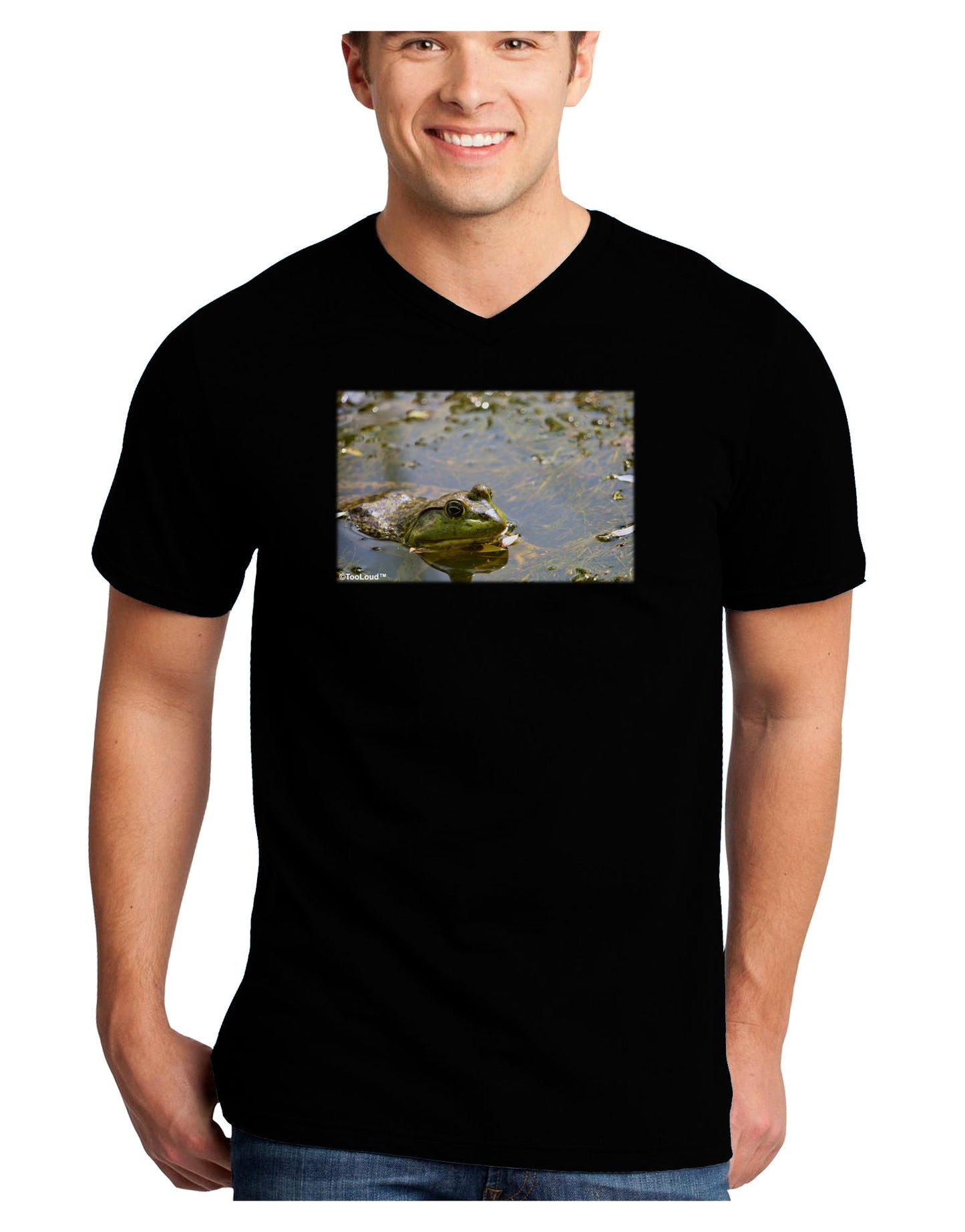 Bullfrog In Water Adult Dark V-Neck T-Shirt by TooLoud-Mens V-Neck T-Shirt-TooLoud-Black-Small-Davson Sales