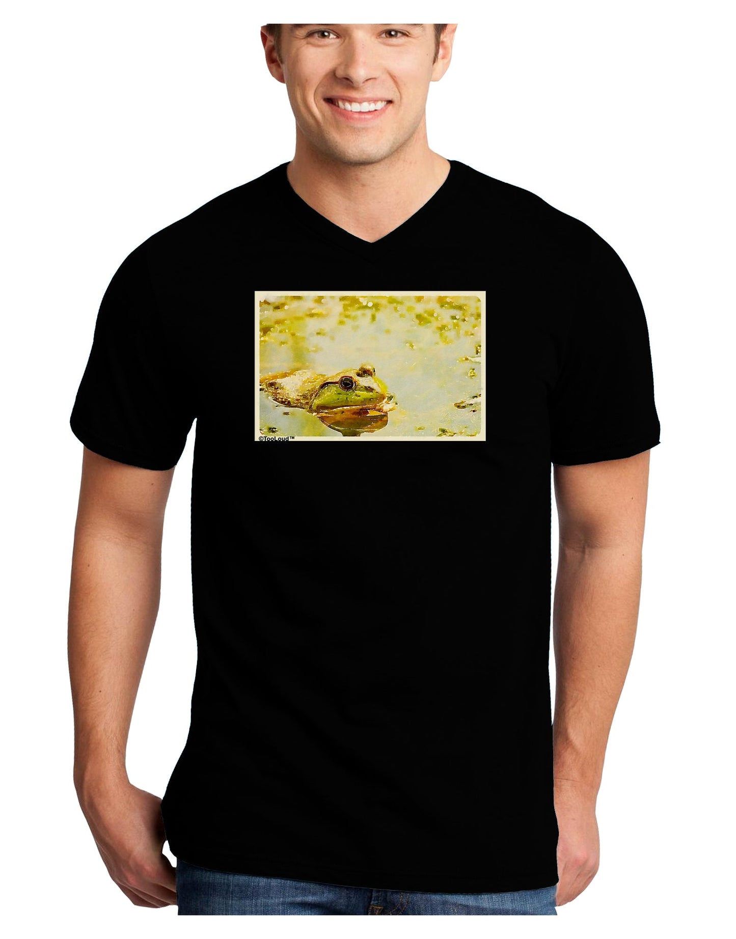 Bullfrog In Watercolor Adult Dark V-Neck T-Shirt by TooLoud-Mens V-Neck T-Shirt-TooLoud-Black-Small-Davson Sales