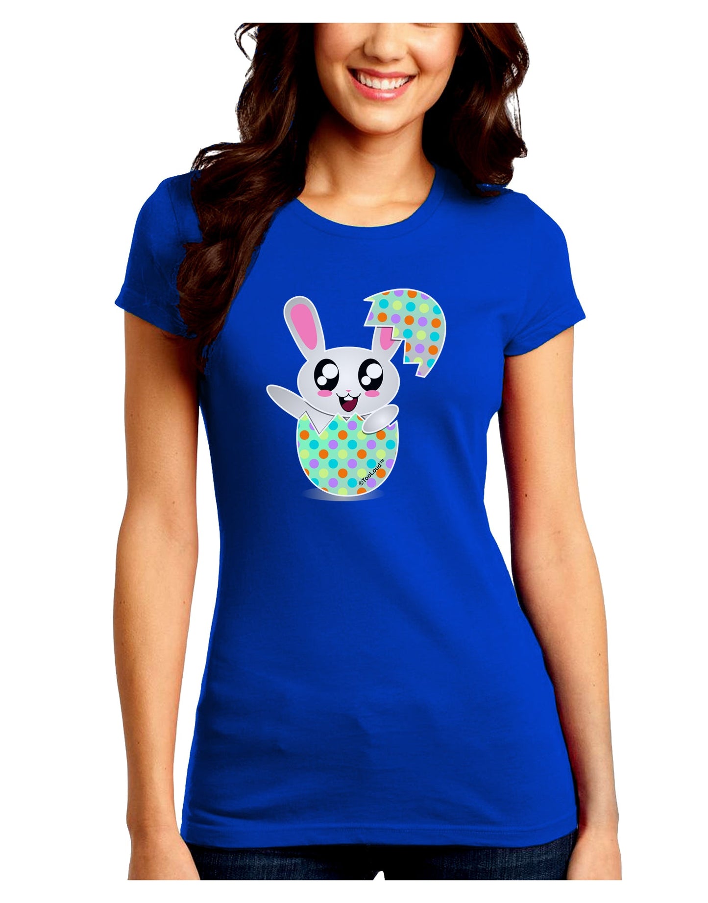 Bunny Hatching From Egg Juniors Petite Crew Dark T-Shirt-T-Shirts Juniors Tops-TooLoud-Royal-Blue-Juniors Fitted Small-Davson Sales