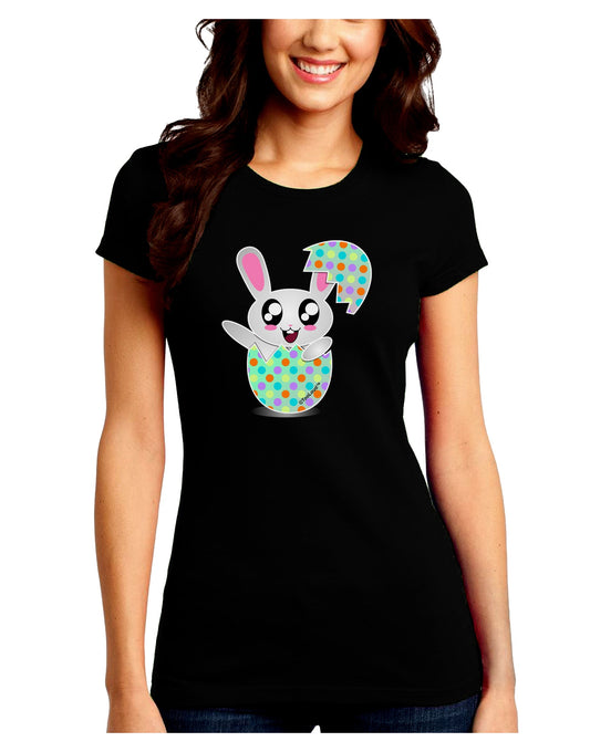 Bunny Hatching From Egg Juniors Petite Crew Dark T-Shirt-T-Shirts Juniors Tops-TooLoud-Black-Juniors Fitted Small-Davson Sales