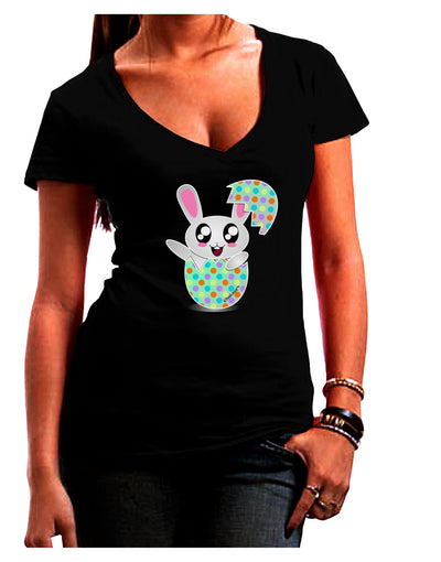 Bunny Hatching From Egg Womens V-Neck Dark T-Shirt-Womens V-Neck T-Shirts-TooLoud-Black-Juniors Fitted Small-Davson Sales