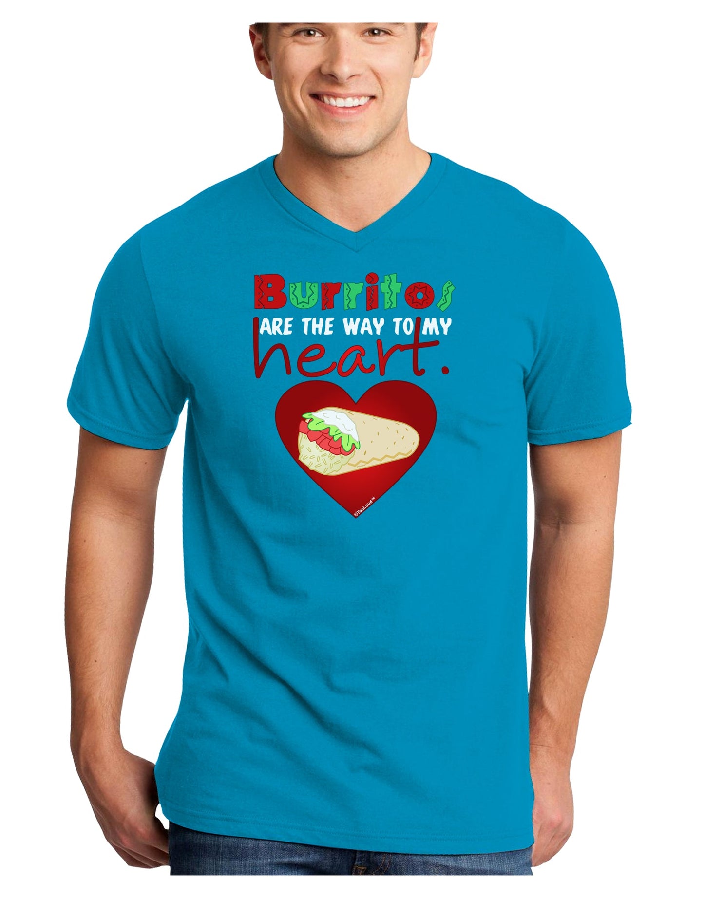 Burritos Are the Way To My Heart Adult Dark V-Neck T-Shirt-TooLoud-Turquoise-Small-Davson Sales