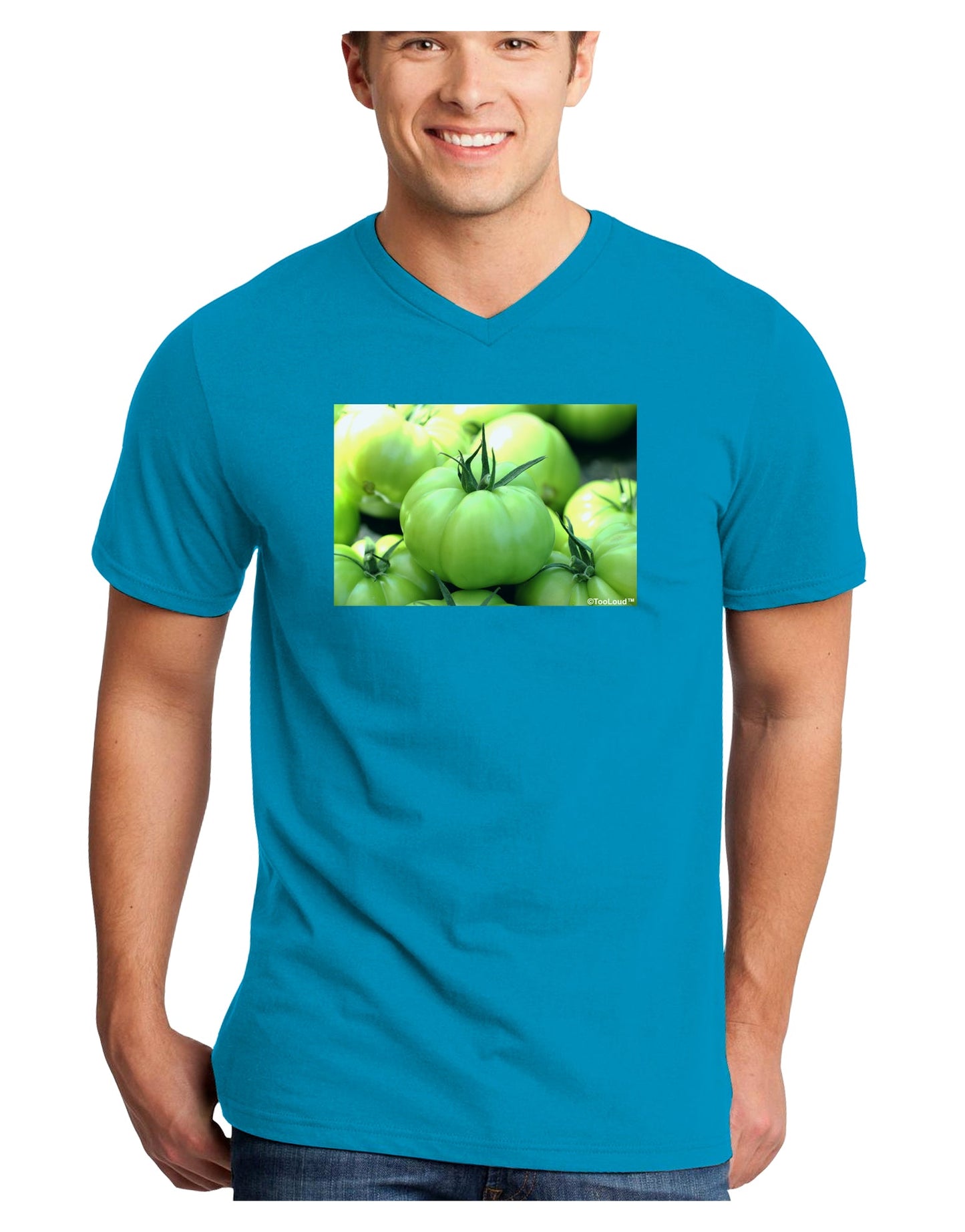 Buy Local - Green Tomatoes Adult Dark V-Neck T-Shirt-TooLoud-Turquoise-Small-Davson Sales