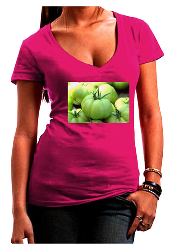 Buy Local - Green Tomatoes Juniors V-Neck Dark T-Shirt-Womens V-Neck T-Shirts-TooLoud-Hot-Pink-Juniors Fitted Small-Davson Sales