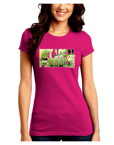 Buy Local - Green Tomatoes Text Juniors Crew Dark T-Shirt-T-Shirts Juniors Tops-TooLoud-Hot-Pink-Juniors Fitted Small-Davson Sales