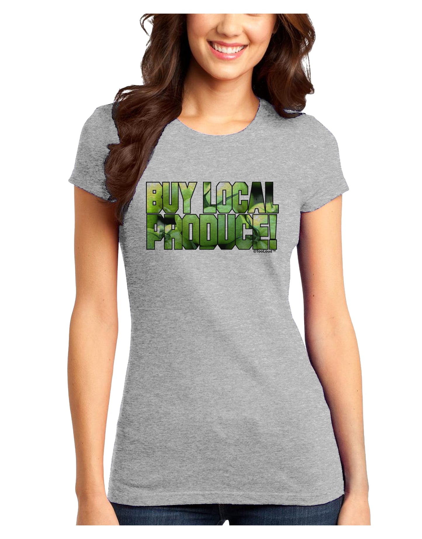 Buy Local - Green Tomatoes Text Juniors T-Shirt-Womens Juniors T-Shirt-TooLoud-Ash-Gray-Juniors Fitted X-Small-Davson Sales