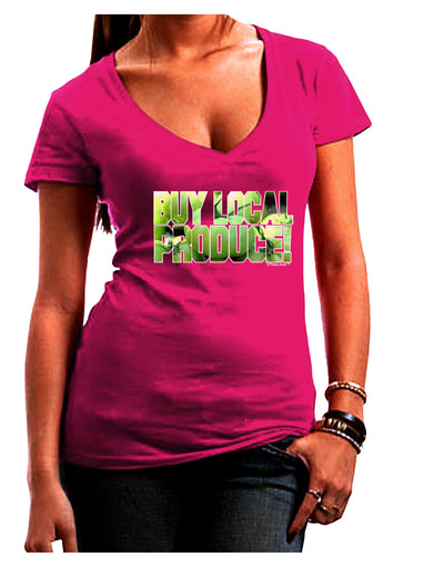 Buy Local - Green Tomatoes Text Juniors V-Neck Dark T-Shirt-Womens V-Neck T-Shirts-TooLoud-Hot-Pink-Juniors Fitted Small-Davson Sales