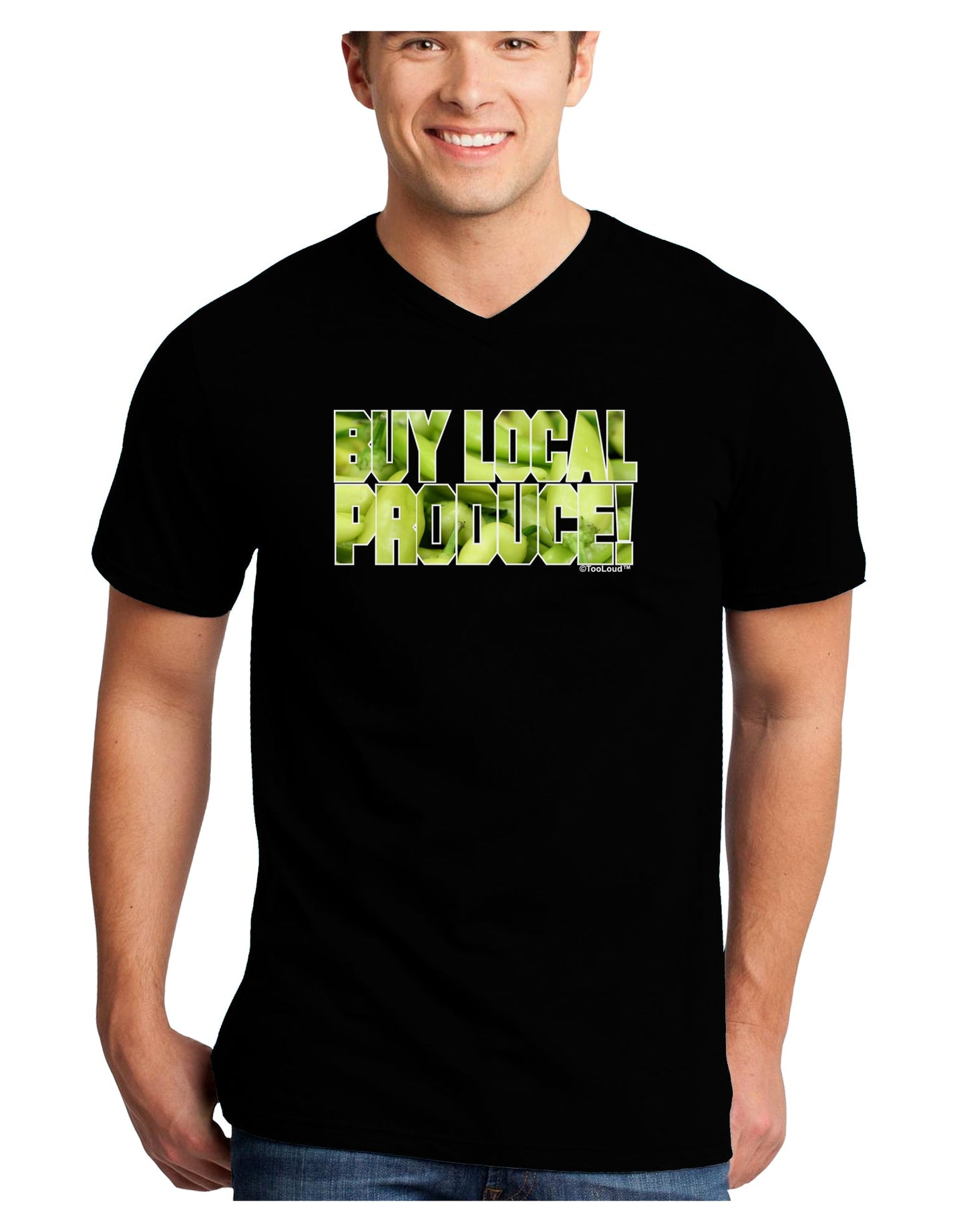 Buy Local - Jalapenos Text Adult Dark V-Neck T-Shirt-TooLoud-Black-Small-Davson Sales