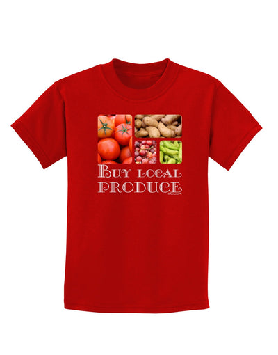 Buy Local Produce Text Childrens Dark T-Shirt-Childrens T-Shirt-TooLoud-Red-X-Large-Davson Sales