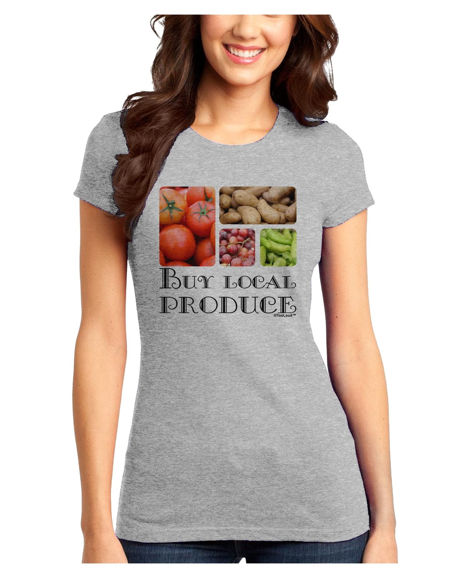 Buy Local Produce Text Juniors T-Shirt-Womens Juniors T-Shirt-TooLoud-Ash-Gray-Juniors Fitted XXXX-Large-Davson Sales