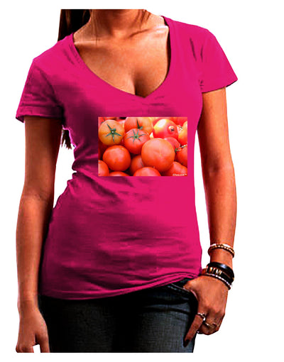 Buy Local Produce Tomatoes Juniors V-Neck Dark T-Shirt-Womens V-Neck T-Shirts-TooLoud-Hot-Pink-Juniors Fitted Small-Davson Sales