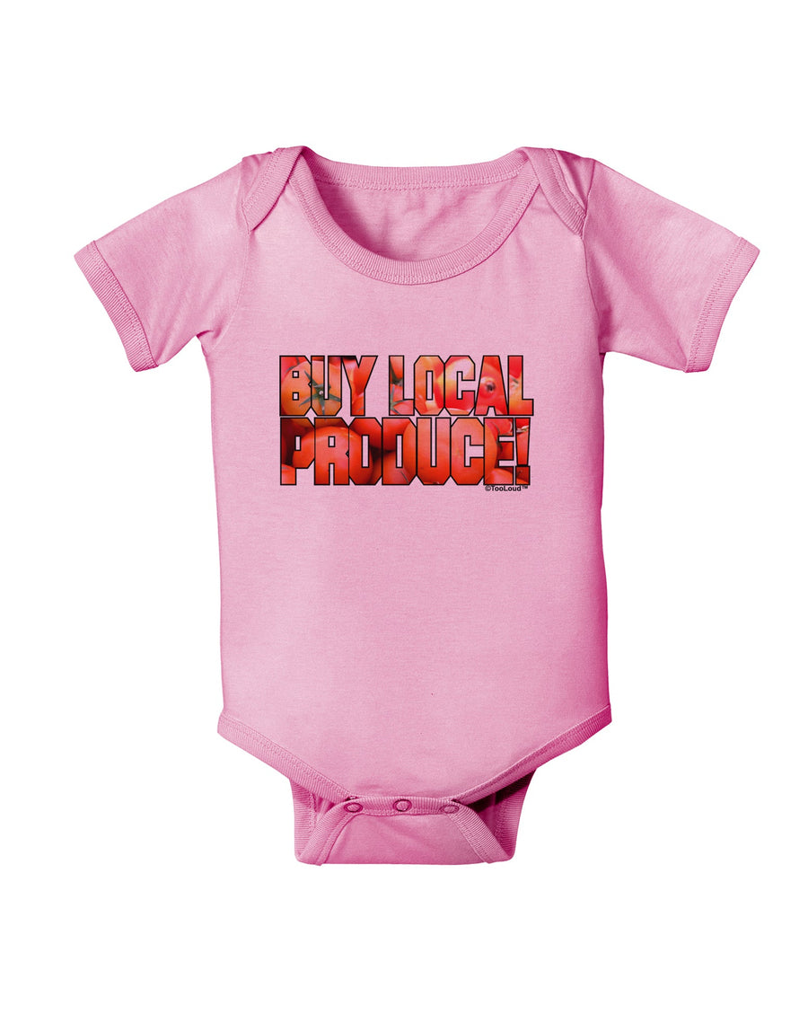 Buy Local Produce Tomatoes Text Baby Romper Bodysuit-Baby Romper-TooLoud-White-06-Months-Davson Sales