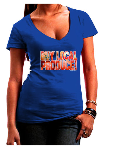 Buy Local Produce Tomatoes Text Juniors V-Neck Dark T-Shirt-Womens V-Neck T-Shirts-TooLoud-Royal-Blue-Juniors Fitted Small-Davson Sales