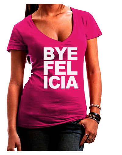 Bye Felicia Juniors V-Neck Dark T-Shirt-Womens V-Neck T-Shirts-TooLoud-Hot-Pink-Juniors Fitted Small-Davson Sales