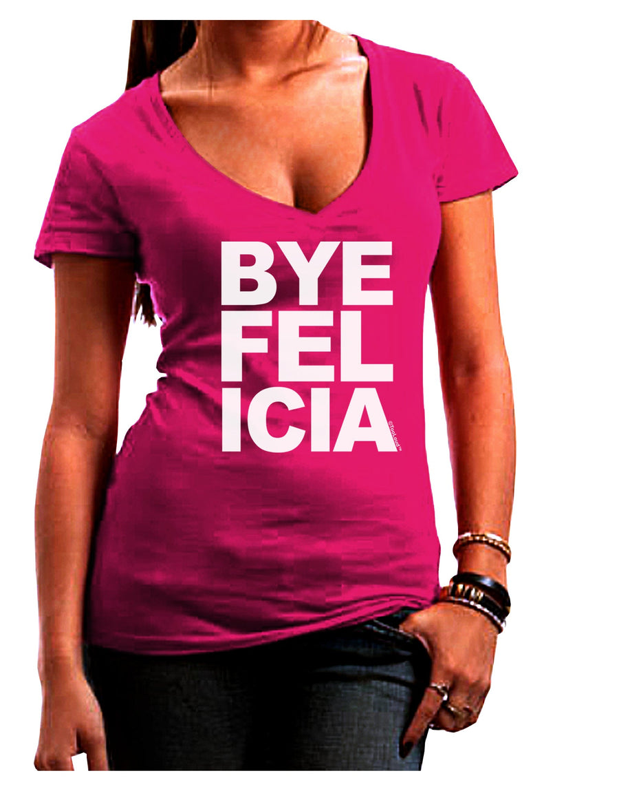 Bye Felicia Juniors V-Neck Dark T-Shirt-Womens V-Neck T-Shirts-TooLoud-Black-Juniors Fitted Small-Davson Sales