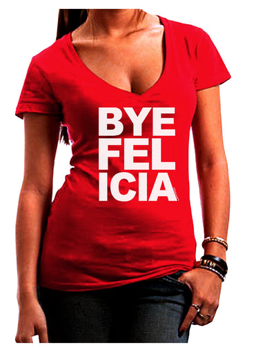 Bye Felicia Juniors V-Neck Dark T-Shirt-Womens V-Neck T-Shirts-TooLoud-Red-Juniors Fitted Small-Davson Sales