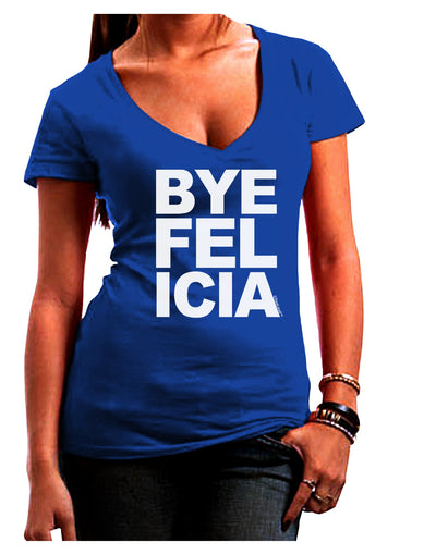 Bye Felicia Juniors V-Neck Dark T-Shirt-Womens V-Neck T-Shirts-TooLoud-Royal-Blue-Juniors Fitted Small-Davson Sales