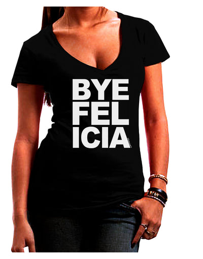 Bye Felicia Juniors V-Neck Dark T-Shirt-Womens V-Neck T-Shirts-TooLoud-Black-Juniors Fitted Small-Davson Sales