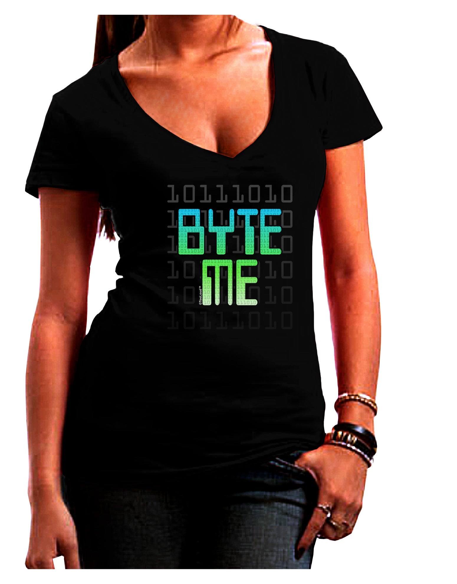 Byte Me Womens V-Neck Dark T-Shirt-Womens V-Neck T-Shirts-TooLoud-Black-Juniors Fitted Small-Davson Sales