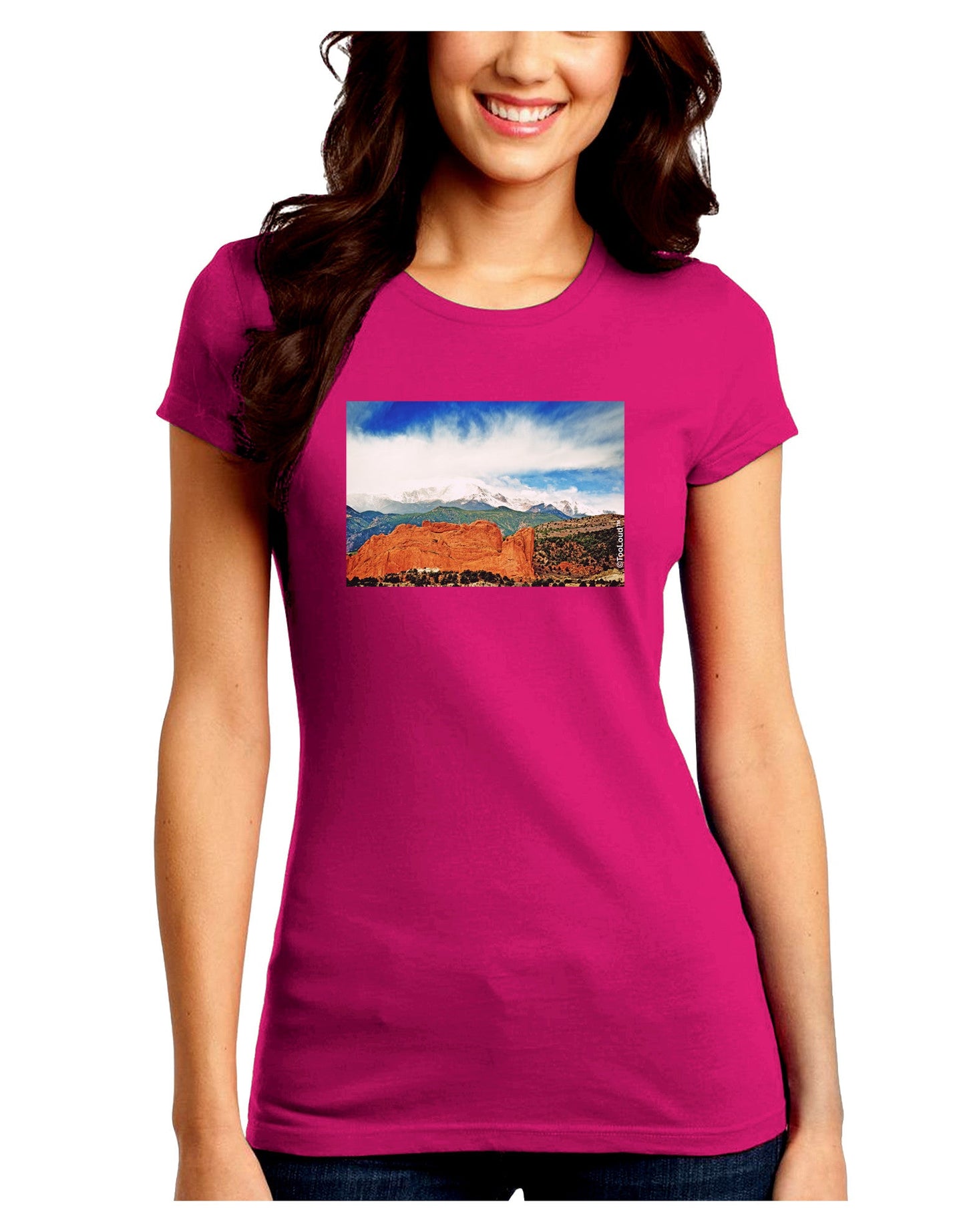 CO Beautiful View Juniors Petite Crew Dark T-Shirt-T-Shirts Juniors Tops-TooLoud-Hot-Pink-Juniors Fitted Small-Davson Sales