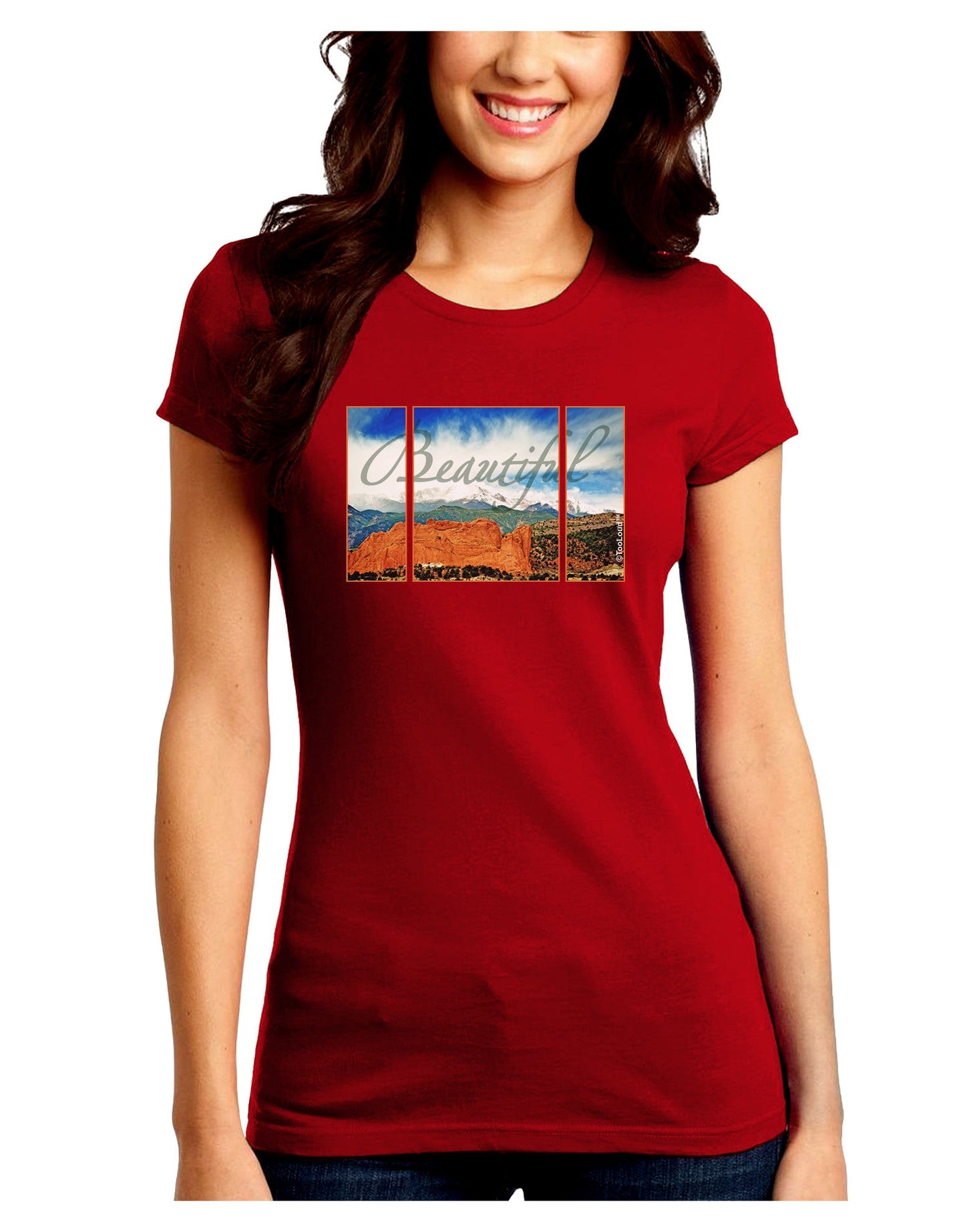 CO Beautiful View Text Juniors Petite Crew Dark T-Shirt-T-Shirts Juniors Tops-TooLoud-Red-Juniors Fitted Small-Davson Sales