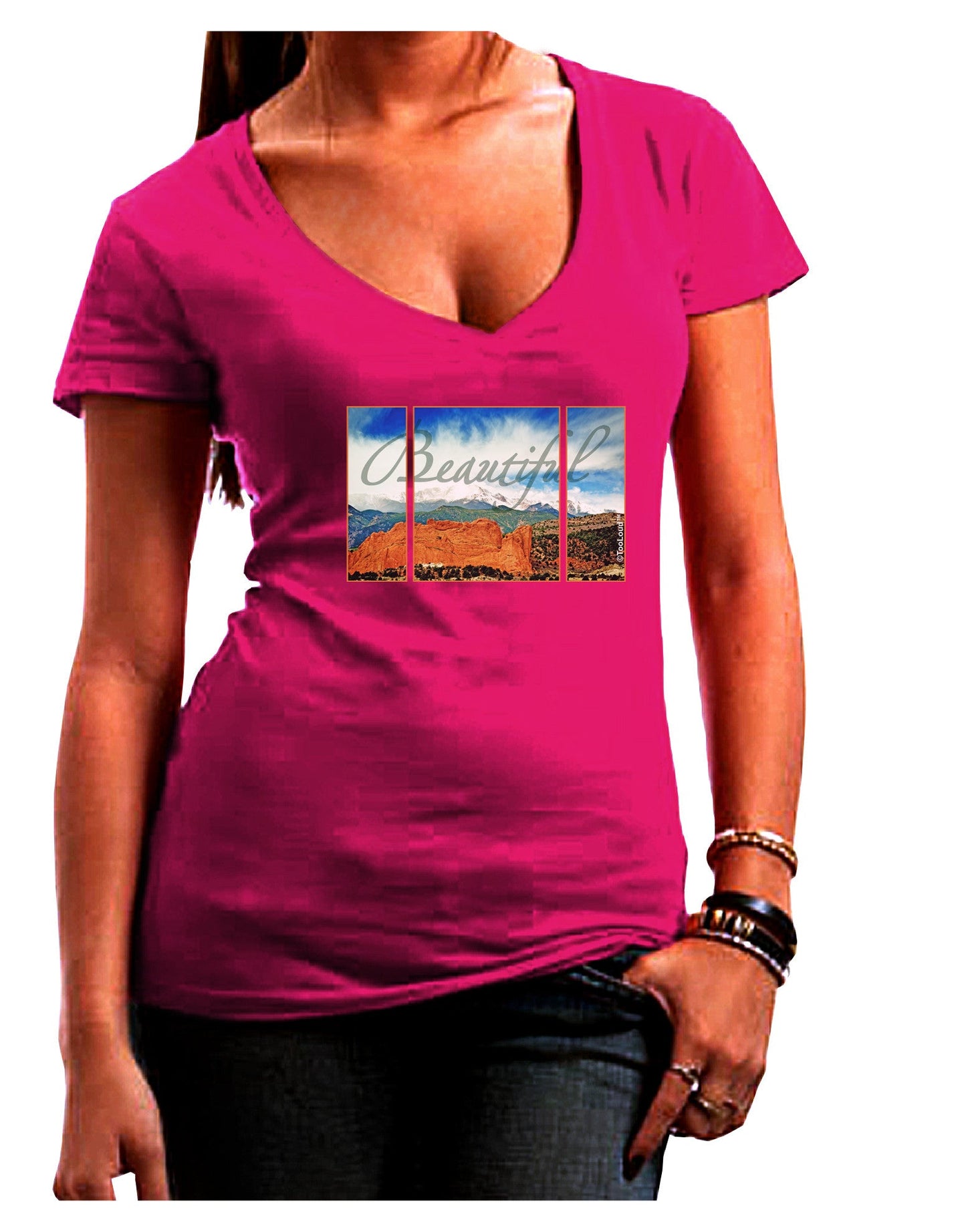 CO Beautiful View Text Womens V-Neck Dark T-Shirt-Womens V-Neck T-Shirts-TooLoud-Hot-Pink-Juniors Fitted Small-Davson Sales